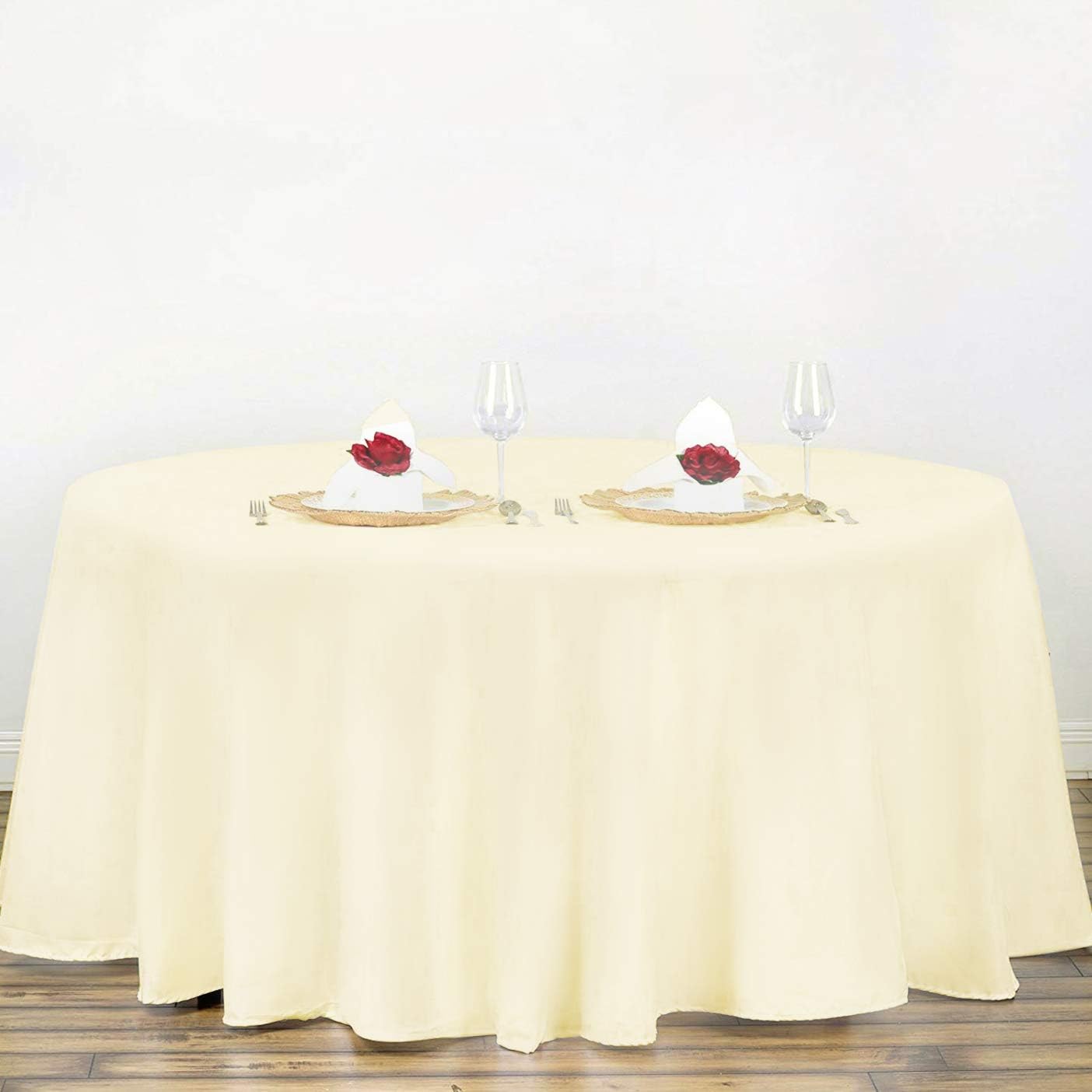 Surmente Ivory Tablecloth for Round Tables, 120-inch Round Table Cloths for Weddings, Banquets, or Restaurants