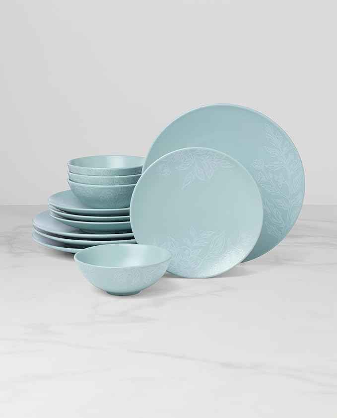 Oneida 897393 Roseto 12-Piece Dinnerware Set, French Blue