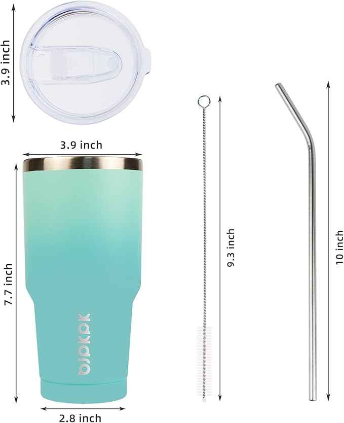 BJPKPK 30oz Stainless Steel Tumbler Color Block Insulated Tumblers Cup with Lid and Straw, Double Walled Travel Coffee Mug,Mint