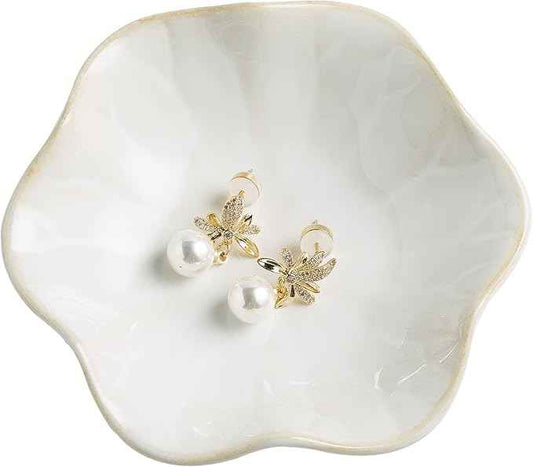 Jewelry Dish Tray, Ring Dish, Ceramic Trinket Tray, Key Bowl, Decorative Plate, for Friends Sisters Daughter Mother (Milky White)