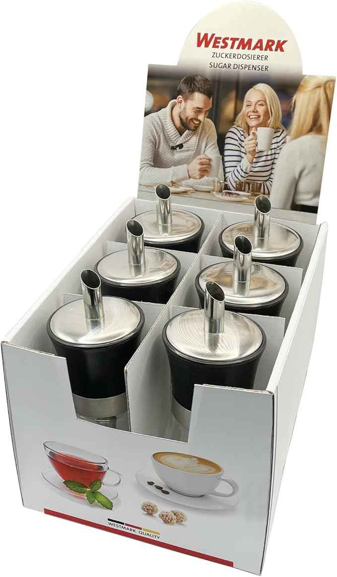 Westmark 63592611 Sugar Dispenser, Capacity: 190 ml Each, Glass/Stainless Steel/Plastic, Blacky, Transparent/Black/Silver