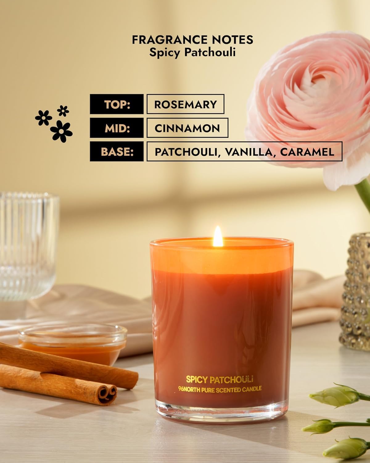 96NORTH | Spicy Patchouli Candle | 100% Soy Wax | One Wick Candle Jar | Non Toxic | Up to 35 Hours Burning Time | Aromatherapy Gift for Men and Women