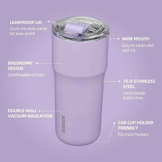 BJPKPK Insulated Tumbler with Lid,24oz Stainless Steel Tumbler,Double Wall Travel Coffee Mug Thermal cup,Keep Drinks Cold and Hot,Lavender