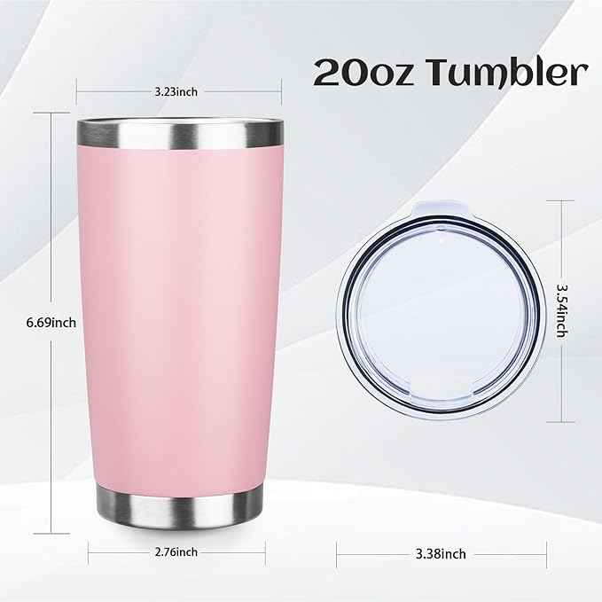 StarSpeed 20oz Tumbler Bulk with Lid, Stainless Steel Insulated Tumblers Double Wall Vacuum Insulated Travel Mug, Powder Coated Coffee Cups for Hot and Cold Drinks(Lght Pink,6)