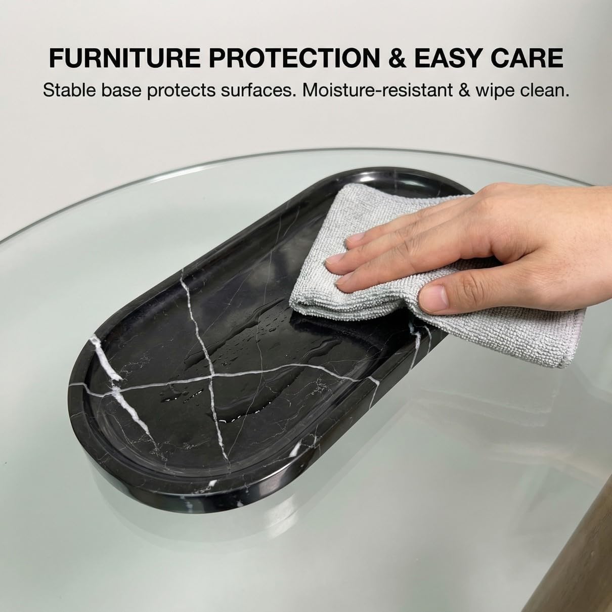 Black Marble Vanity Tray - 100% Natural Stone Bathroom Countertop Organizer for Perfume & Jewelry, 10" Heavy Rectangular Decorative Plate for Toilet Tank & Kitchen Sink, Polished & Non-Slip
