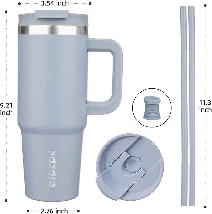 BJPKPK Tumbler With Handle 30 oz Stainless Steel Insulated Tumbler With Lid And Straw For Water Or Ice Coffee,Modern Blue