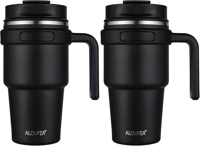 20 oz Insulated Coffee Mug Tumbler with Handle, Stainless Steel Travel Mug Tumbler with Lid and Straw,Double Wall Vacuum Leak Proof Ice Coffee Thermal Cup, Black