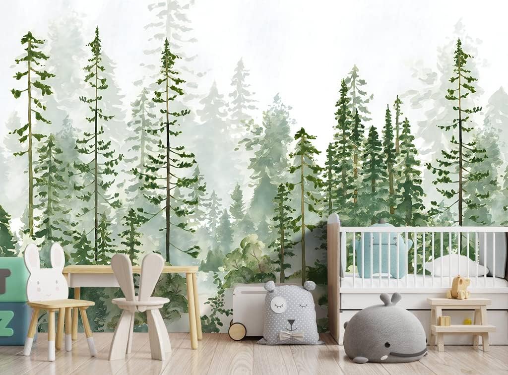Boys or Girls Cartoon Pine Tree Forest wallpeper Nursery Kids Bedroom Wall Mural - 160"x108"（Not Peel and Stick）