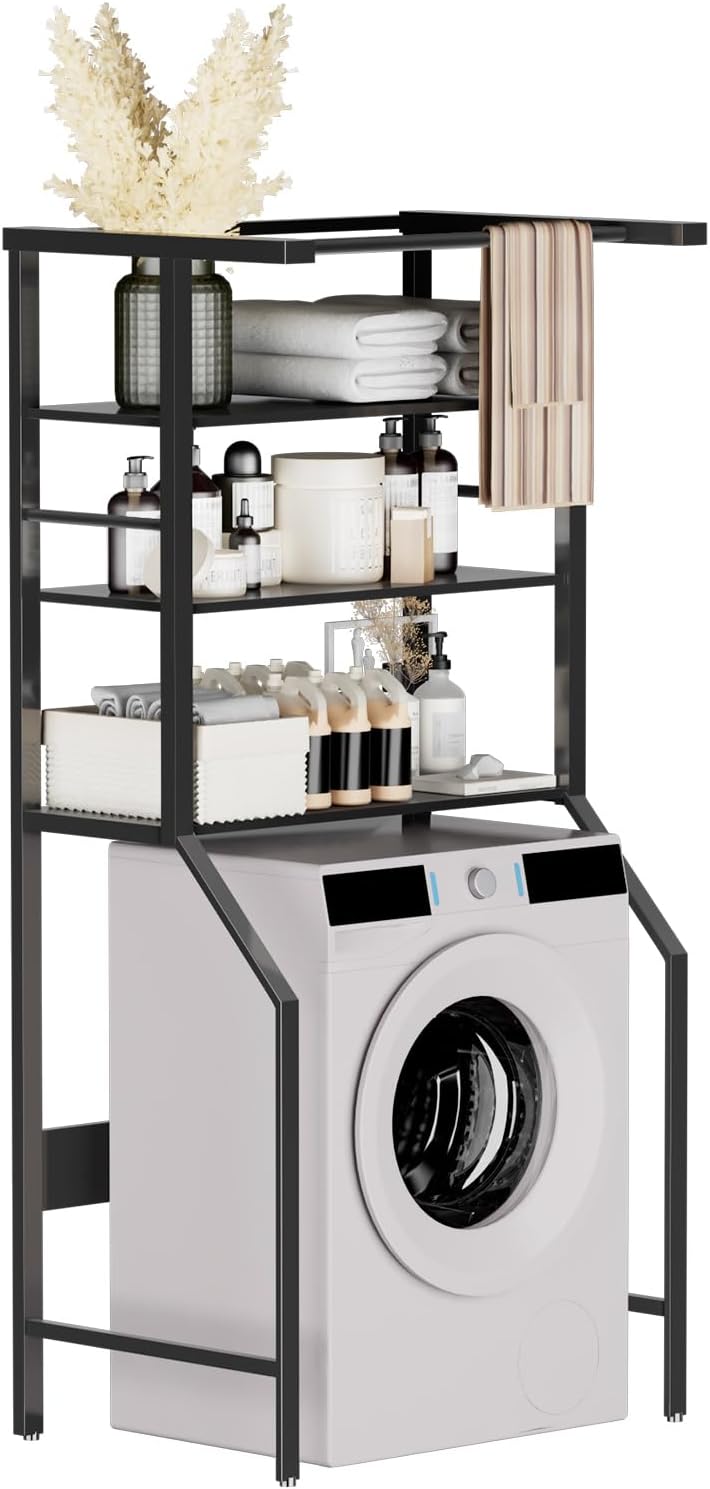 Dryer Storage Shelf and Heavy Duty Over the Washer– All-Steel Laundry Room Organizer with Clothes Drying Rod, Space-Saving Shelf for Front-Load Washers and Dryers, 29.92"L x 23.65"D x 70.8"H