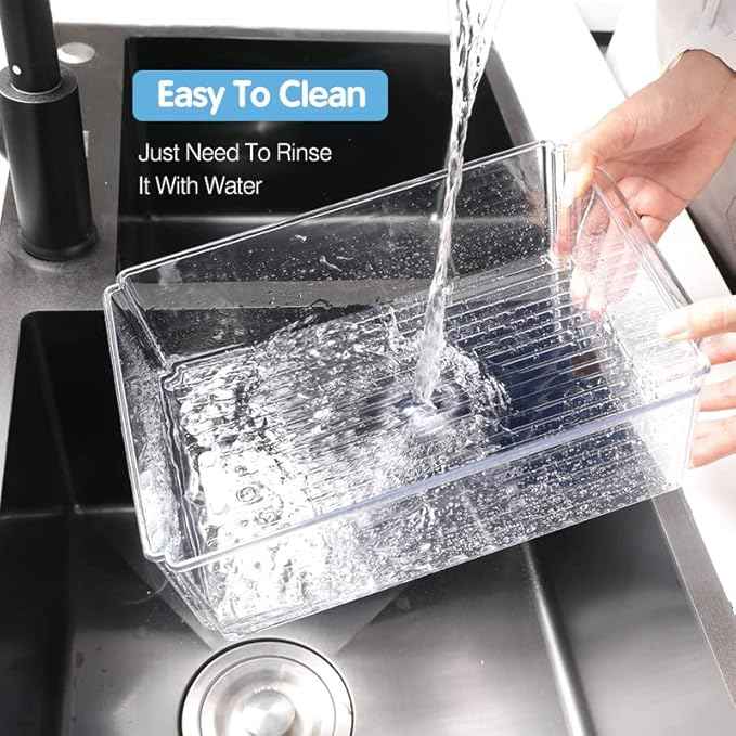 KUMD 10-Pack Clear Fridge Organizer Bins with Lids, Stackable Refrigerator Storage Containers, BPA-Free with Drain Tray & Anti-Slip Base for Fruits, Veggies, Drinks