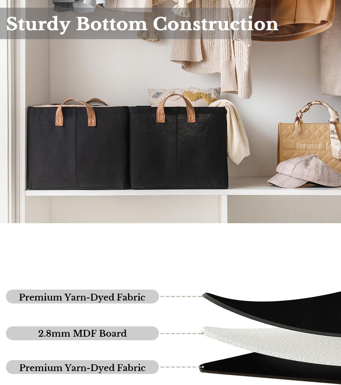 StorageWorks Storage Bins, Fabric Storage Bins for Shelves, Extra Large Storage Baskets with Metal Frame, Closet Baskets and Bins with Handles, Jumbo, Black, 2-Pack