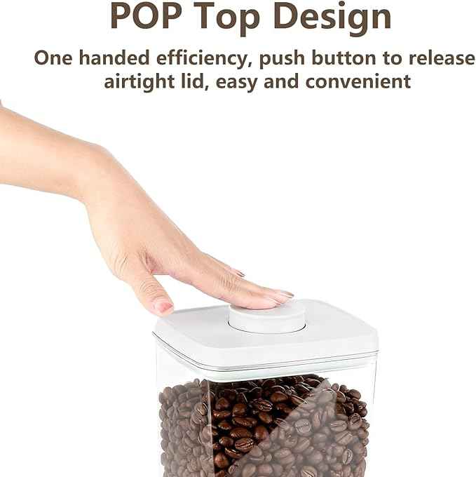 Pop Food Storage Containers Set Airtight Food Storage Containers with Pop Lids, Kitchen Pantry Organization and Storage, Cereal, Rice, Flour, Pasta & Snack Container, BPA Free, 3 x 1.2Qt