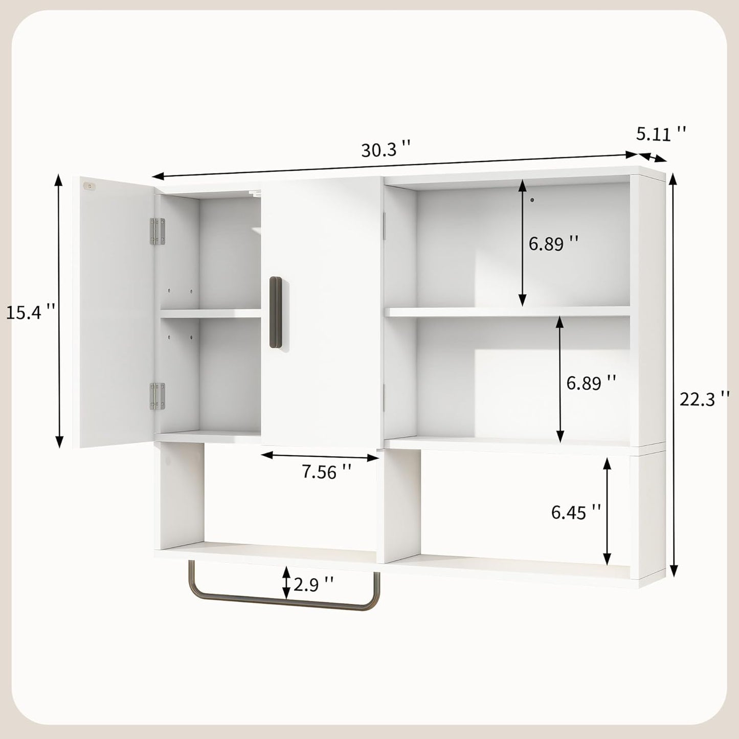 Medicine Cabinet, Wooden Bathroom Wall Cabinet with 2 Doors, Adjustable Shelves & Towel Bar, Over Toilet Storage Cabinet Wall Mounted for Kitchen & Laundry, White