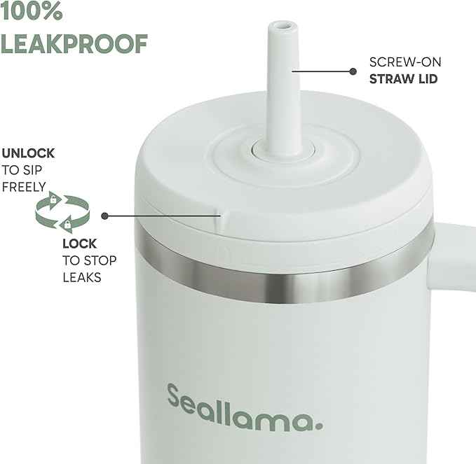 Seallama. Tumbler with Handle and Straw 40 oz | Cup Holder Compatible for Travel | Insulated Stainless Steel Cup | BPA-Free | (Matcha Frosting)