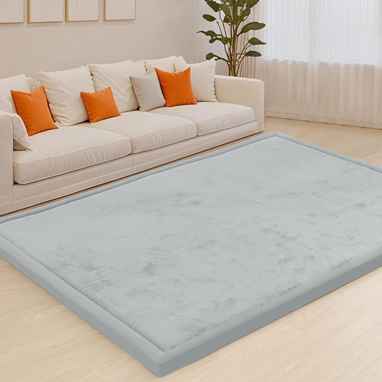 ACOMOPACK Baby Play Mat for Floor,1.3" Thick Memory Foam Area Rug for Living Room,Soft Velvet Crawling with Non-Slip Bottom for Kid,Toddler,79"×118" Tummy Time Nursery Rugs,Yoga（Light Grey）