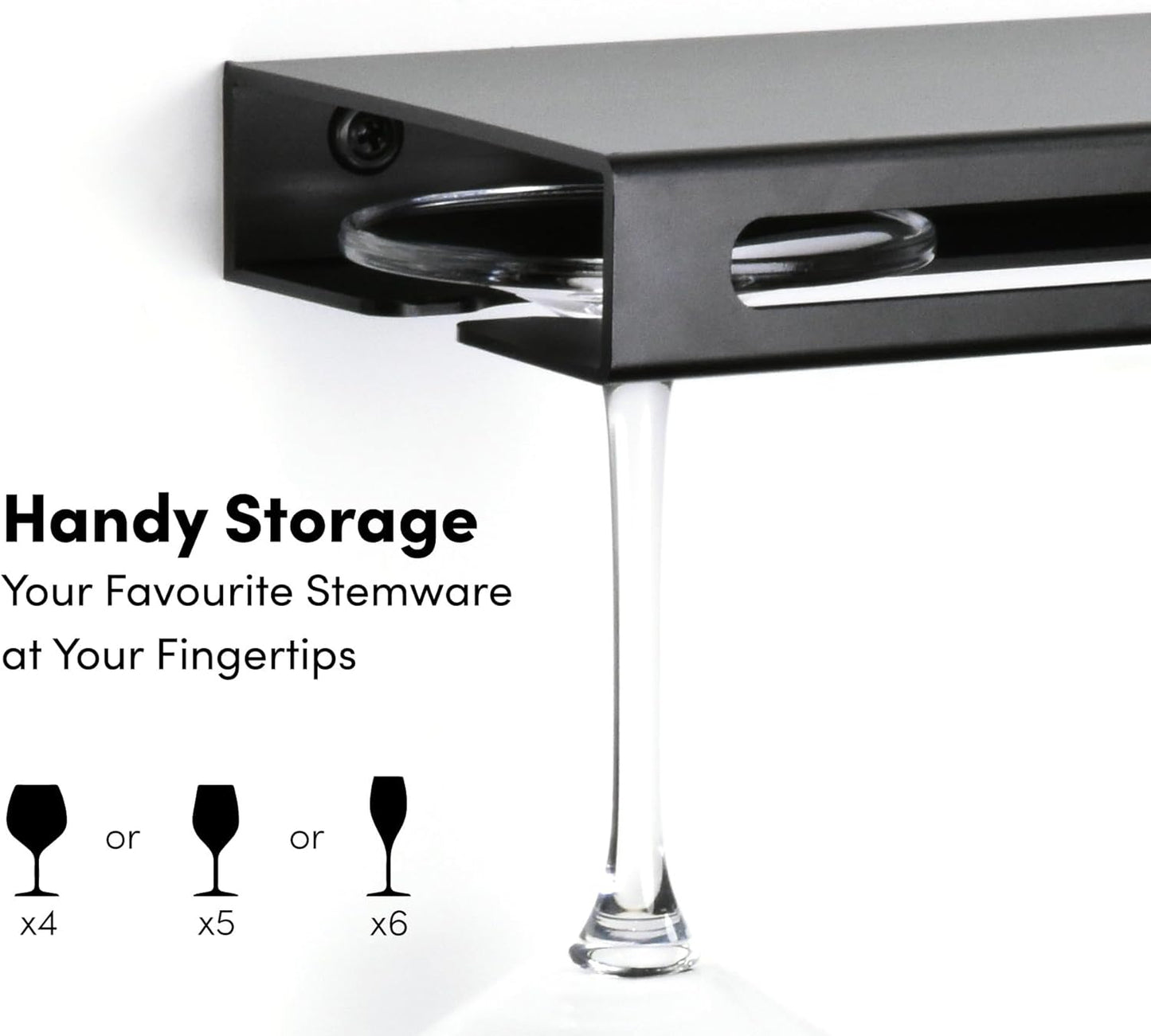 Wall Mounted Wine Rack – Metal Floating Bar Shelf with Bottle and Glass Holder, Holds 5 Bottles and 4-6 Glasses