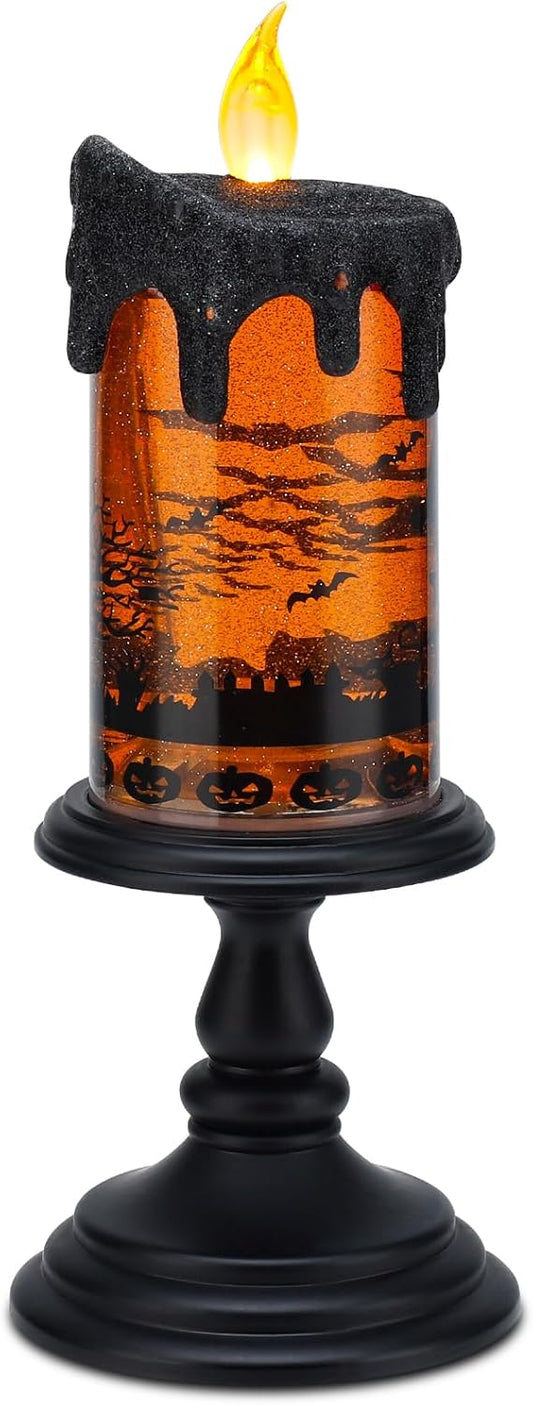 Halloween Snow Globe Candles Lighted Lamp, Lighted Flameless Candles with Water Glitter Swirls and Spooky Moving,Battery Operated