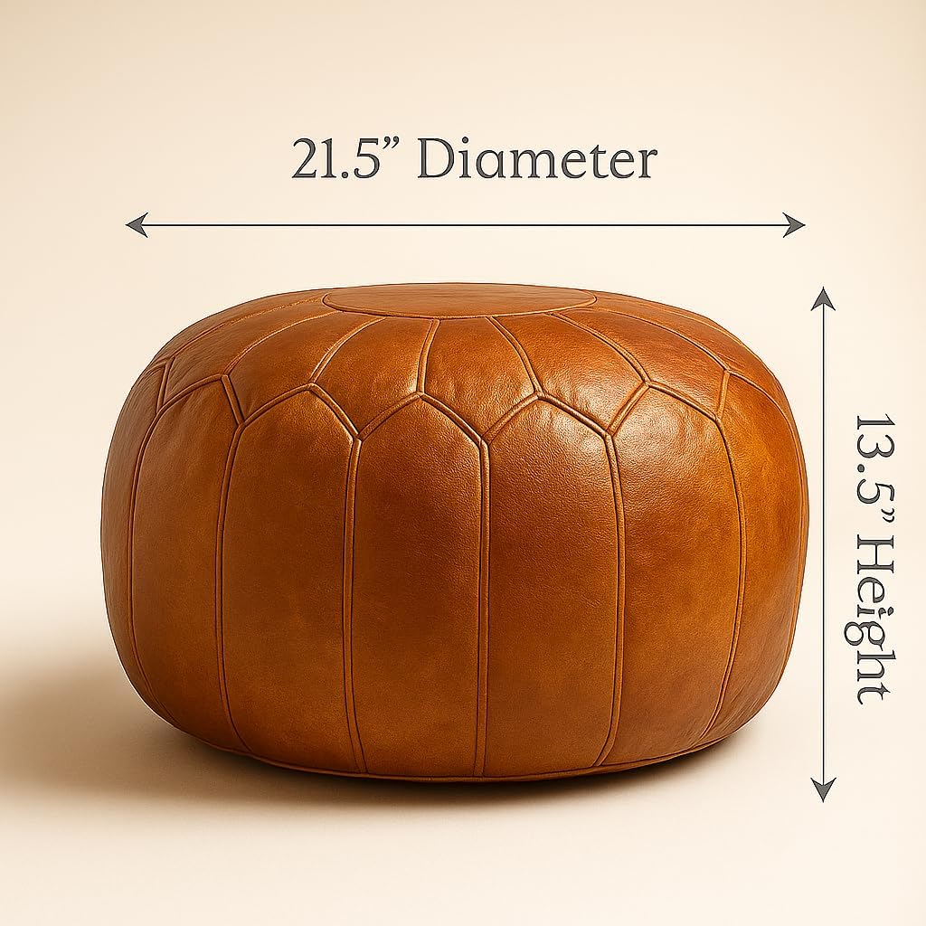 Moroccan Ottoman Leather Pouf – Luxurious Boho Decor for Living Room, Bedroom, or Lounge Seating | Handmade Comfort & Style