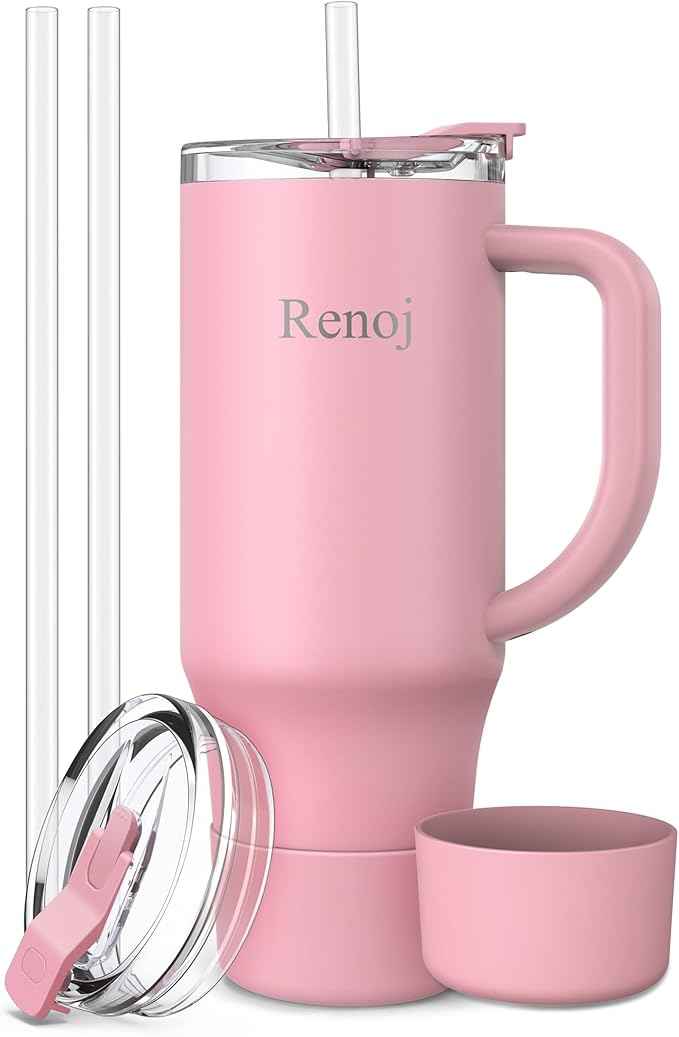 Renoj Insulated Mug 100% Leak Proof Insulated Water Bottle for Iced Coffee & Hot Drinks - Fits Car Cup Holder, Ideal Gift, 2 Straws & Silicone Boot - SnapShift Green Gradient 40 oz