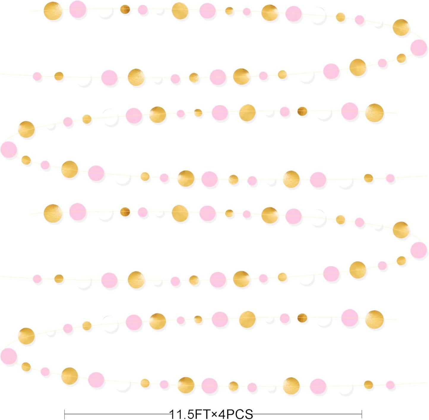 Gold and Pink Party Decorations Circle Dots Garland Metallic Gold Light Pink and White Hanging Polka Dot Streamer for Women Girl Birthday Baby Shower Bridal Shower Wedding Princess Party Supplies