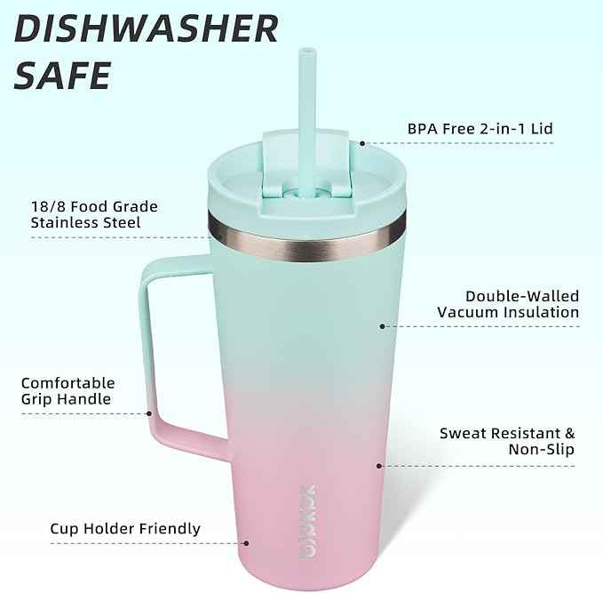 BJPKPK Insulated Tumbler with Handle, 22oz Insulated Tumblers with Lid and Straw, Stainless Steel Metal Water Bottles, Coffee Travel Mugs, Cups, Marshmallow