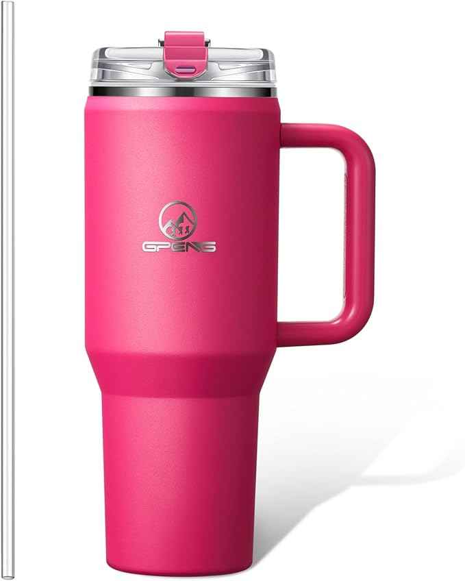 Gpeng 30 oz Tumbler with Handle, Water Bottles with Straw Lid, Insulated Stainless Steel Travel Mug Cup Holder Friendly, Keep Drinks Cold or Hot for Hours