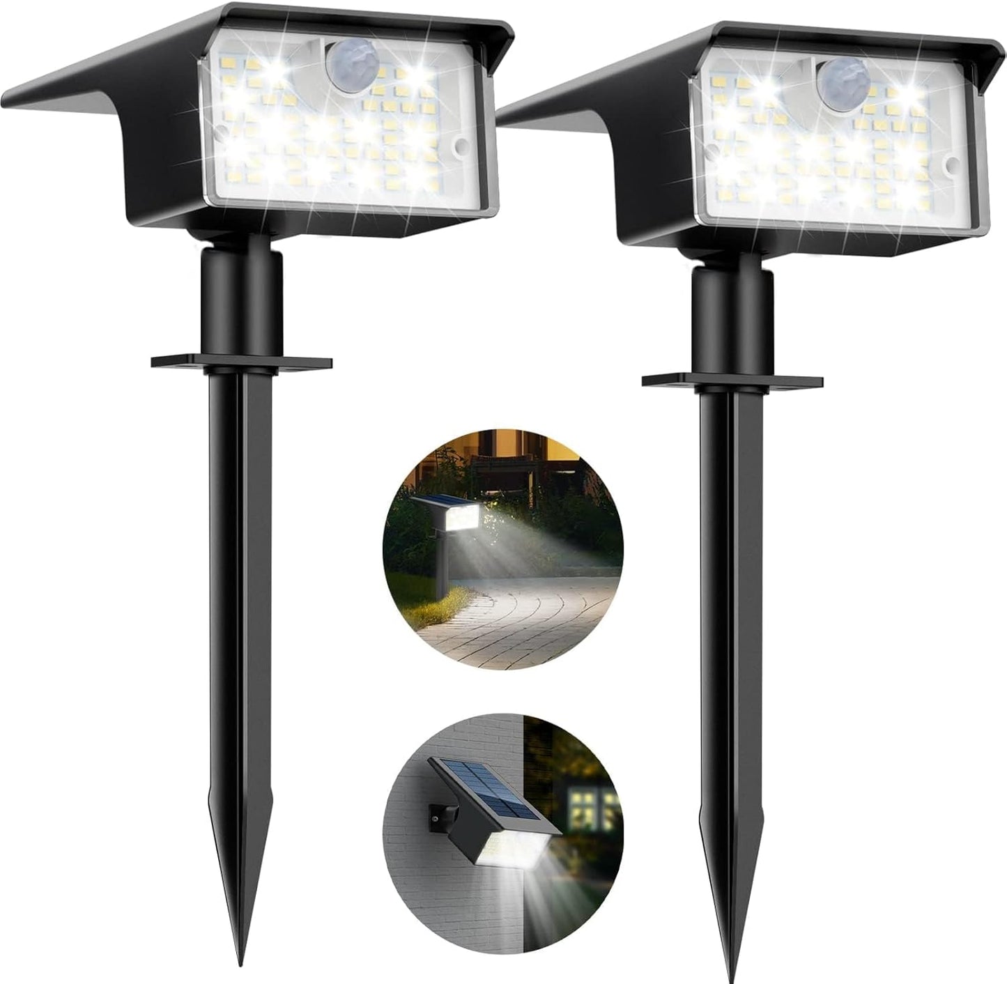 Nipify Solar Spot Lights Outdoor Motion Sensor, [2 Pack/62 LED]3 Modes Solar Landscape Spotlights Outdoor Waterproof, 2-in-1 Solar Lights Outdoor Pathway Lights for Yard Garden Wall Patio, Cool White