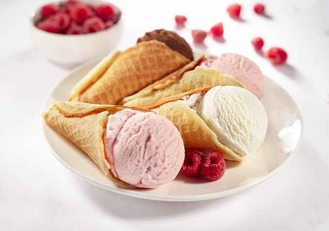 Mini Waffle Ice Cream Cone Maker - Bake 4 Homemade Mini Cones at Once, Includes Shaper Roller - Make Fun Bite Sized Entertaining Desserts for Holiday Parties, Special Occasions and Gift Giving Treats