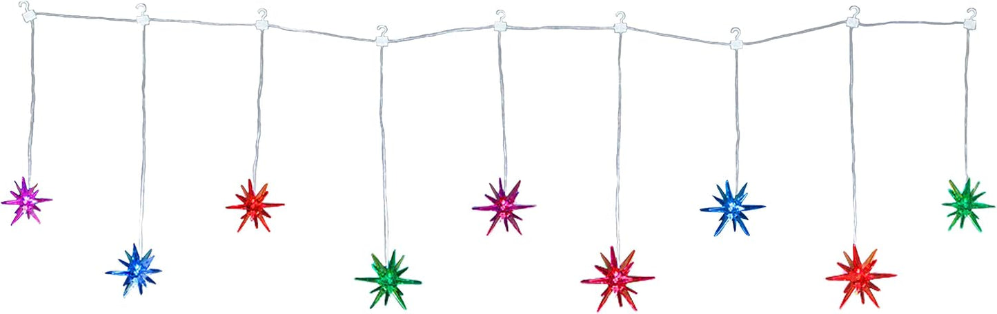 Multi-Color Changing Starburst Christmas Lights – 48" LED Light Strand with 9 Acrylic Starbursts – Color Changing Holiday String Lights for Indoor Outdoor Christmas Decor, Tree, Mantel, Window