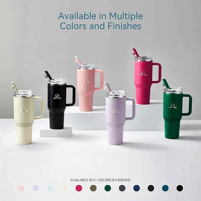Gpeng 30/40/50 oz Tumbler with Handle, Water Bottles with Straw Lid, Insulated Stainless Steel Travel Mug Cup Holder Friendly, Keep Drinks Cold or Hot for Hours (Aqua, 40 oz)