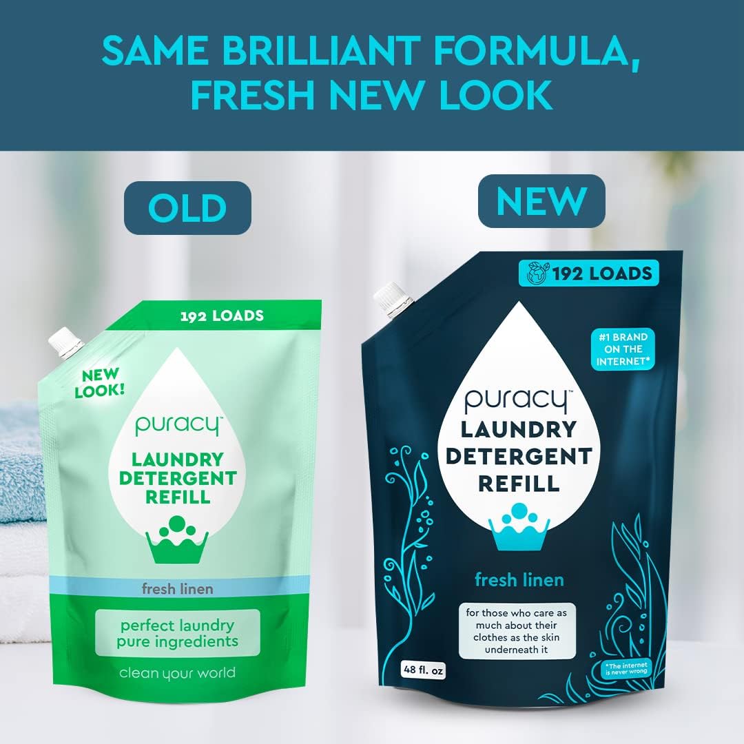 Puracy Laundry Detergent Refill - Enzyme-Powered Liquid Laundry Detergent Concentrate, Natural Laundry Detergent Seen on TikTok, Non-Toxic (Fresh Linen, 48 fl oz, 192 Loads)