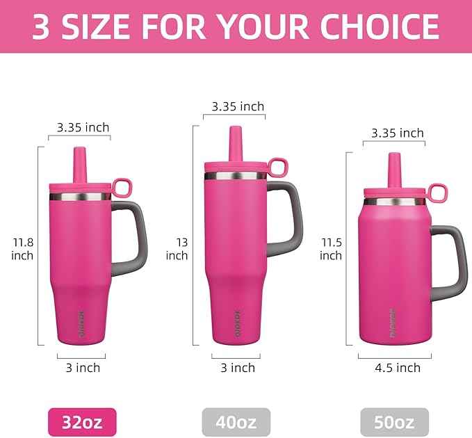 BJPKPK 32oz Stainless Steel Insulated Tumbler with Handle and Straw Travel Coffee Mug Thermal Cups with Lid,Barbie Pink