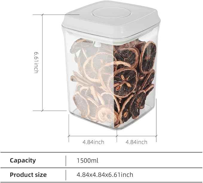 Ankou Food Airtight Containers (1500ml) 1.5 Qt Pop Up Food Formula Container With Lids, Bpa-Free One Button Open Stackable Container for Coffee Tea Brown Sugar Cereals - 8 Labels - Clear