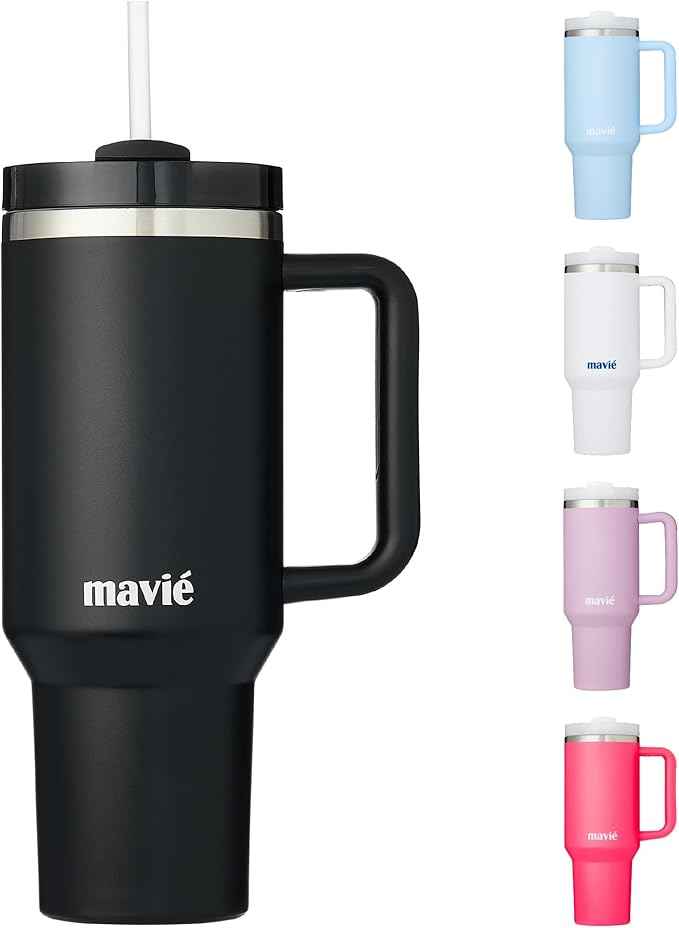 40oz Tumbler With Handle & Straw, Vacuum Insulated Stainless Steel Water Bottle With Leakproof Twist Sip Lid, Rubber Base, Dishwasher Safe, Cup Holder Friendly Travel Coffee Mug (Black)