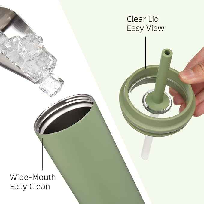 BJPKPK Insulated Tumbler with Lid and Straw,20 oz Stainless Steel Travel Coffee Mug,Spill Proof Thermal Cup,Keep Drinks Cold and Hot,Sage Green