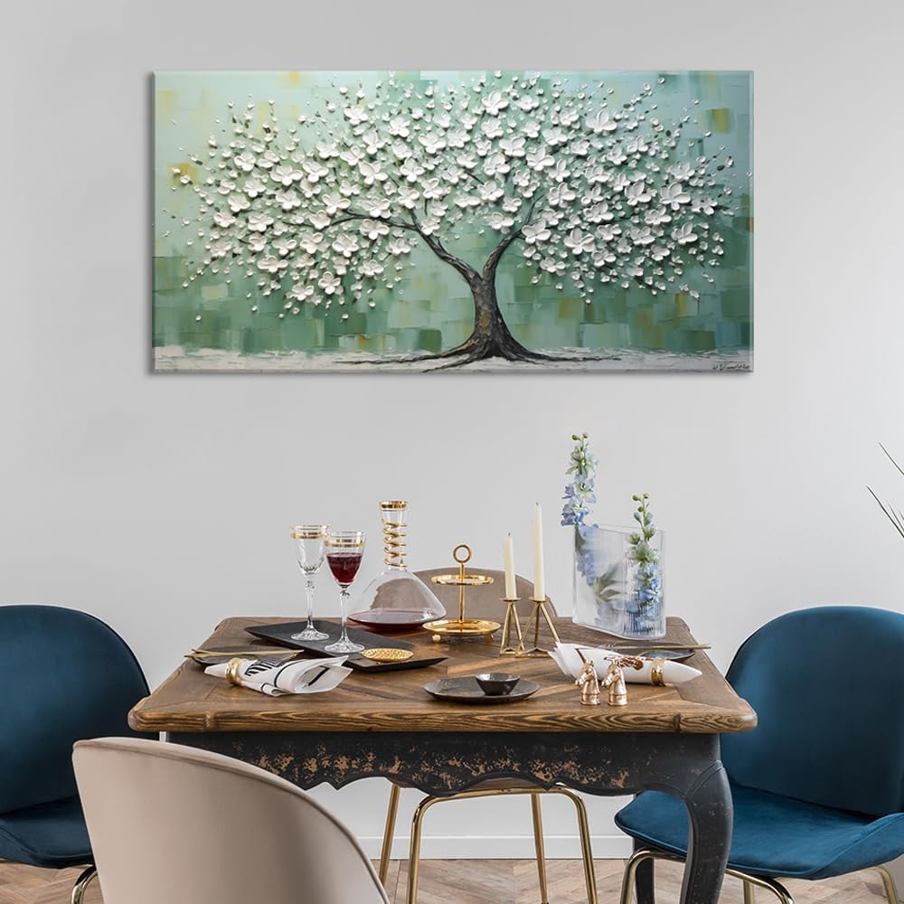LASMOND Turquoise Tree of Life Wall Art for Living Room Canvas Prints Artwork Modern Abstract Bedroom Office Painting Decor (46x23 Inches)