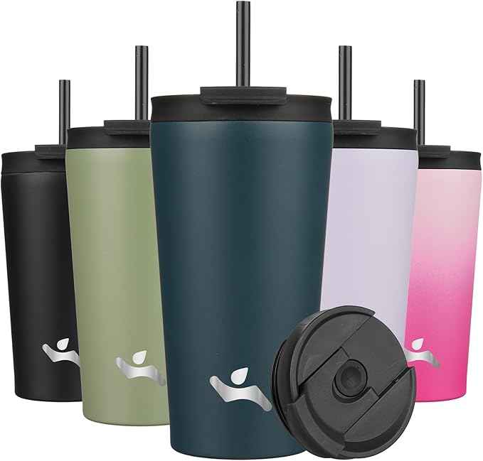 Konokyo 18 OZ Insulated Tumbler with Lid and 2 Straws Stainless Steel Water Bottle Vacuum Travel Mug Coffee Cup,Navy blue