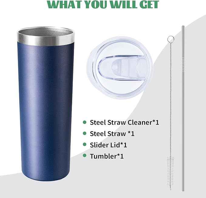 20 oz Skinny Tumbler with Lid and Straw,Stainless Steel Vacuum Insulated Tumbler Cup Double Wall Leak-proof Coffee Mug,Travel Thermal Water Tumbler for Home,Office,Outdoor(Navy Blue,1)