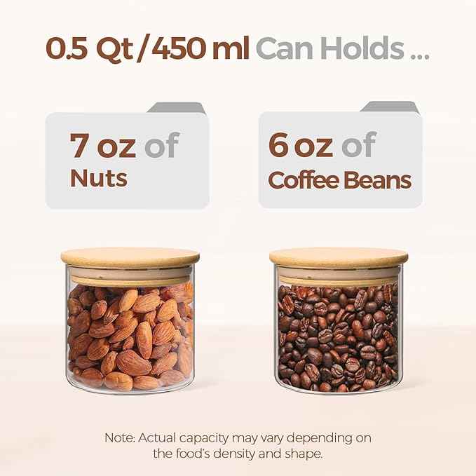 ComSaf 0.5 Qt Glass Food Storage Jars Set of 9, Clear Glass Storage Containers with Lids, Pantry Organization Jar, Spice, Salt, Blooming Tea, Coffee, Oat and Sugar Container, Small jar Set for Kitchen