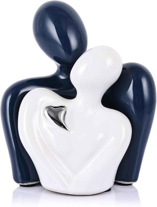 Mini Couple Ceramic Small Statue, Romantic Couple Figurine for Home Decor, Tv Stand, Living Room Nick nacks, Dresser for Bedroom, Shelves, Valentine, Items for Wedding Decor (Blue White and Silver)