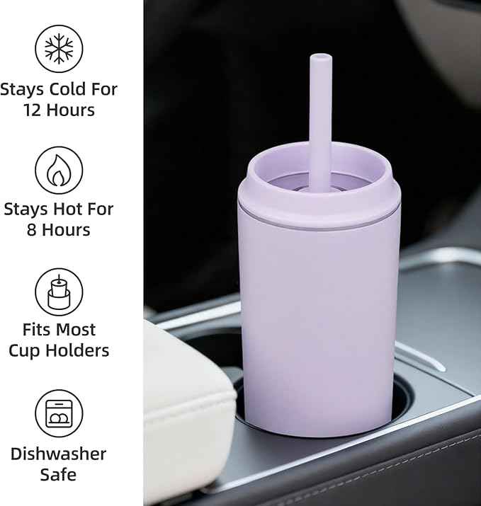 BJPKPK Insulated Tumbler with Lid and Straw,20 oz Stainless Steel Travel Coffee Mug,Spill Proof Thermal Cup,Keep Drinks Cold and Hot,Lavender