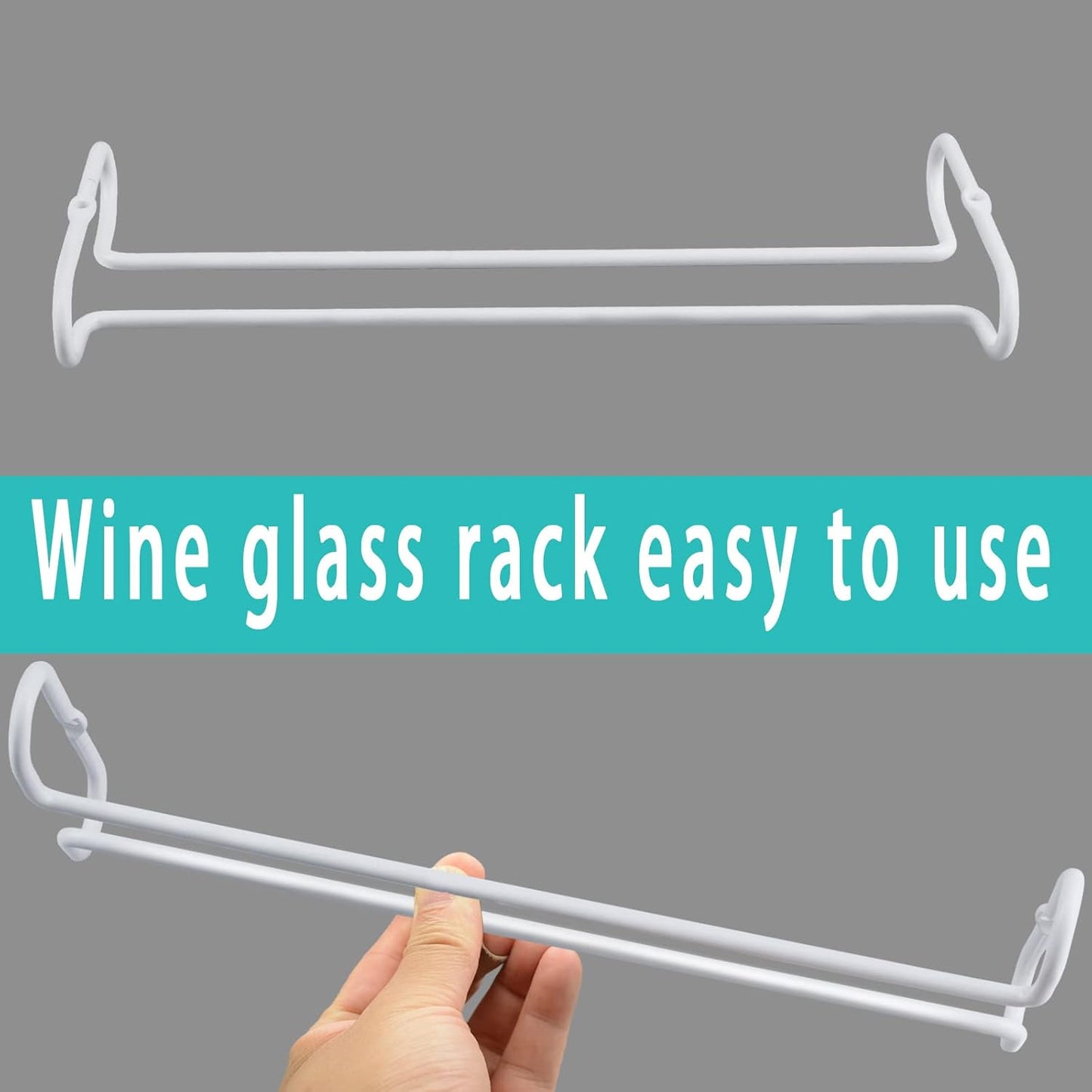 White 4 Wine Glass Rack Under Cabinet Shelf 10 Inch Stemware Storage Hanging Hanger Organizer Glasses Holder with Drying Under Counter Metal for Kitchen and Bar