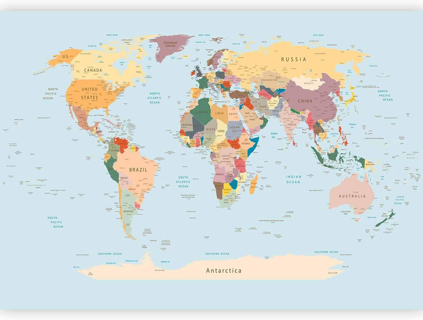 artgeist Premium Wall Mural World Map 177x124 in - XXL Non-Woven Wallpaper Fleece Wall Decor Photo Print Picture Image Design Home Map of The World k-B-0001-a-c