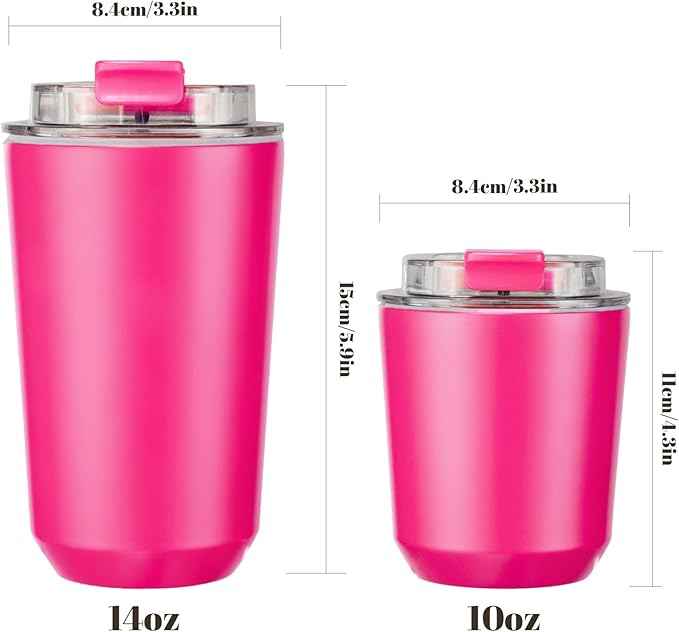 Puraville Insulated Tumblers with Lid, 14 oz Travel Coffee Mug Stainless Steel Vacuum Cup, Leak Proof Reusable Double Walled Coffee Tumbler for Iced and Hot Drinks, Fuchsia