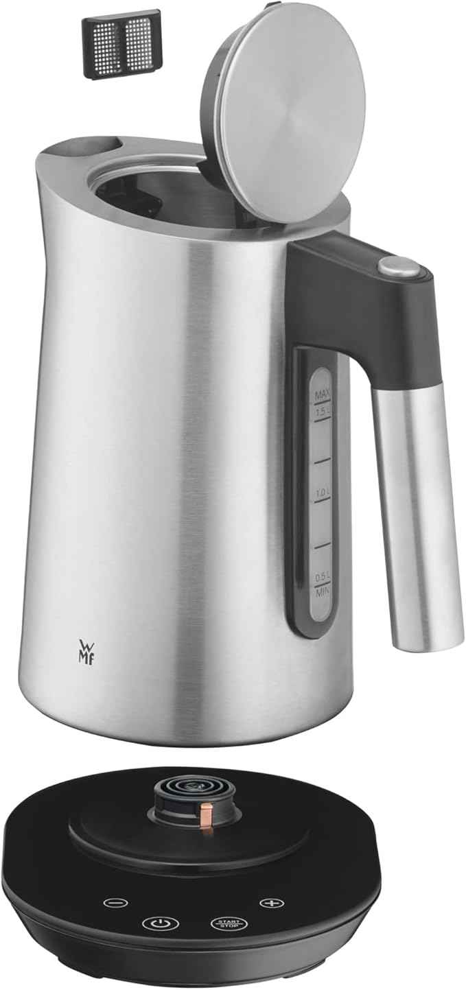 WMF Kineo Wasserkocher mit Temperatureinstellung 1,6l, Kalkfilter, 3000 W, Live-Temperaturanzeige, elektrischer Wasserkocher edelstahl matt