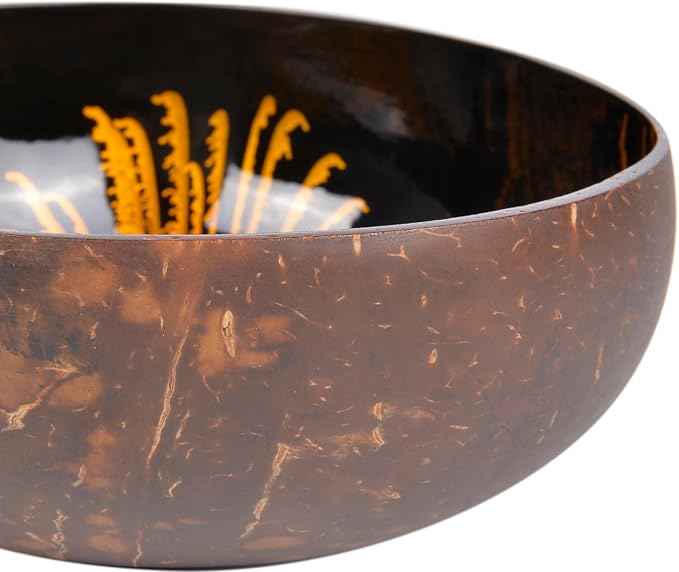 ChezMax Natural Coconut Bowl Mother of Pearl Inlaid Shell Key Bowls for Entryway Table Candy Container Nuts Holder Fruits & Dry Snack Storage Round Handcrafted Bowl for Decoration Gold