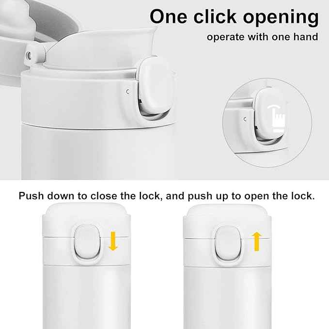 YINJAM Insulated Travel Water Bottle Metal Coffee Cup Mug Stainless Steel Reusable Flask Tumbler for Men Women Gym Hiking Sports (White, 15 Oz)