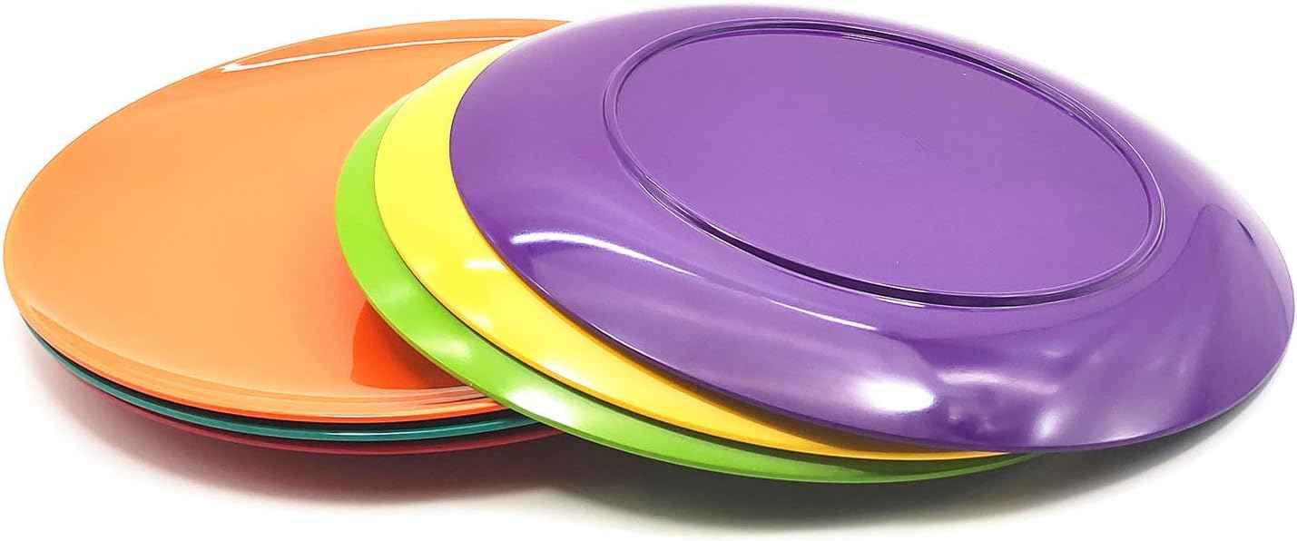 KOXIN-KARLU Melamine Plates, 10.5-inch Dinner Plates Dinnerware Dish, set of 6 in 6 Assorted Colors | 100% Melamine, Dishwasher Safe, BPA Free