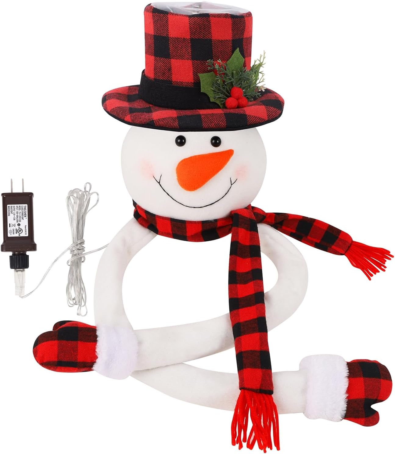 Juegoal Christmas Snowman Tree Topper with Built-in Snowflakes LED Projector, Plush Top Hat Snowmen Treetop Hugger with Rotating Magic Snow, Xmas Tree Ornament Holiday Winter Home Party Decorations