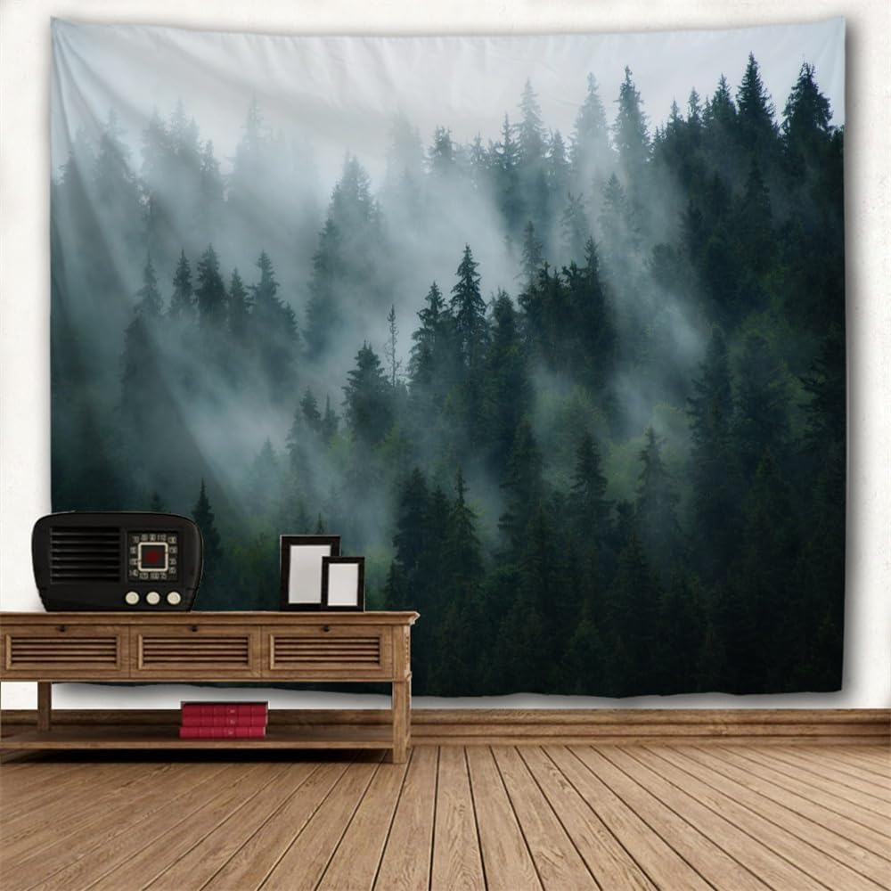 Mimihome Misty Forest Wall Tapestry, Nature Landscape Pine Trees in Fog Wall Hanging for Bedroom Living Room Dorm, 60x50 inch